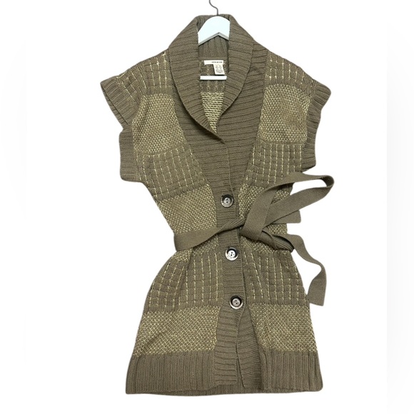 DKNY Jeans vintage XS Y2K short sleeved wool/poly blend long belted cardigan - Picture 1 of 10